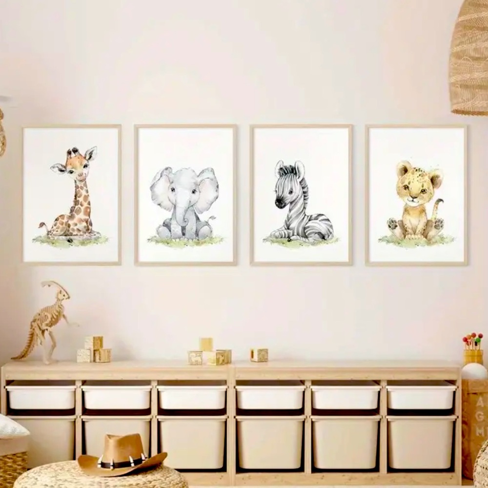 4pcs, Safari Baby Nursery Wall Art Decor Animal Wall Art For Nursery 8”x…